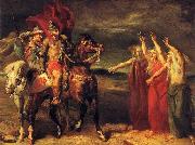 Theodore Chasseriau Macbeth and Banquo meeting the witches on the heath. oil painting